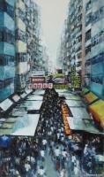 Busy Market In Mong Kok - Watercolour Paintings - By Julia Patience, Realism Painting Artist