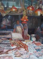 Fishmonger Wanchai - Watercolour Paintings - By Julia Patience, Realism Painting Artist