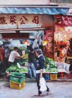 Cityscapes - Wet Market Wanchai - Oil On Canvas