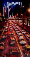 Red Stream Of Taxis - Oil On Canvas Paintings - By Julia Patience, Realism Painting Artist