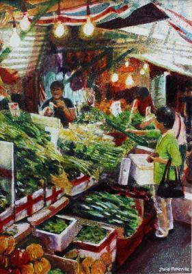 Cityscapes - Fresh Vegetables Wet Market - Watercolour And Ink