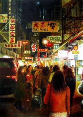 Cityscapes - Shopping Tsim Sha Tsui - Watercolour And Ink