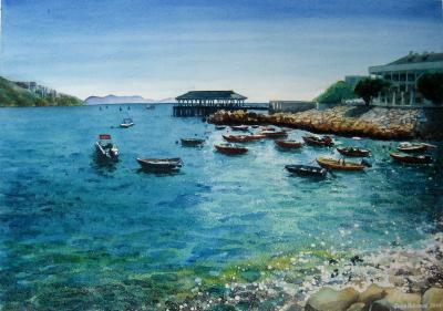 Landscapes - Stanley Bay On A Clear Day - Watercolour And Ink