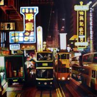 Cityscapes - Trams And Buses Wanchai Street - Add New Artwork Medium