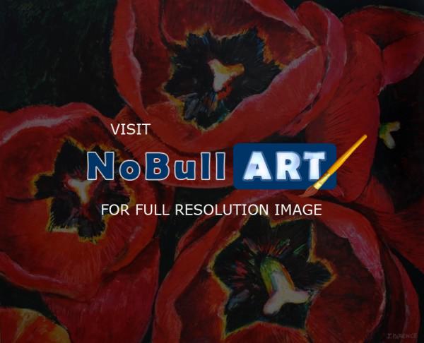 Flower Paintings - Red Tulips - Mixed Media