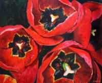 Red Tulips - Mixed Media Paintings - By Julia Patience, Realism Painting Artist