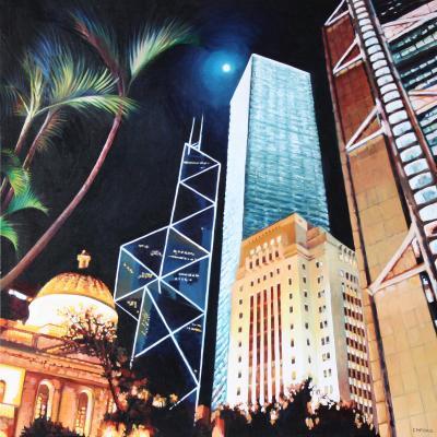 Cityscapes - View From Statue Square Hong Kong - Oil On Canvas