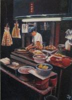 Cityscapes - The Tofu Seller Hong Kong - Watercolour And Ink