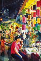 Cityscapes - The Paper Lantern Seller Wanchai Hong Kong - Watercolour And Ink