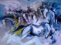 Horses - Oil On Panel Paintings - By M V, Expression Painting Artist