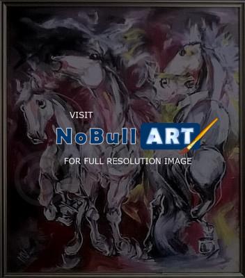 Animals - Horses - Oil On Panel