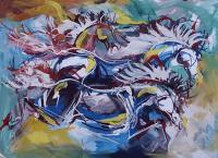 Horses - Gouache Paintings - By M V, Expression Painting Artist