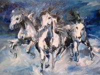 Horses - Oil On Panel Paintings - By M V, Expression Painting Artist