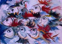 Fish - Gouache Paintings - By M V, Expression Painting Artist