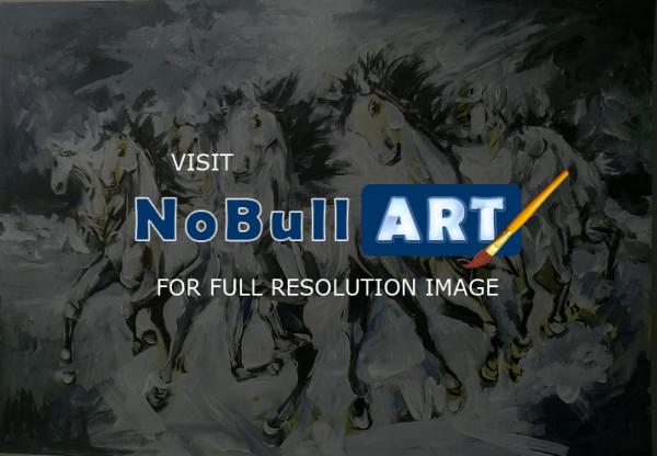 Animals - White Horses - Oil On Canvas