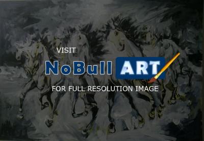 Animals - White Horses - Oil On Canvas