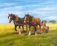 Ploughing At Noon - Oil On Canvas Paintings - By Barry J Davis, Realism Painting Artist
