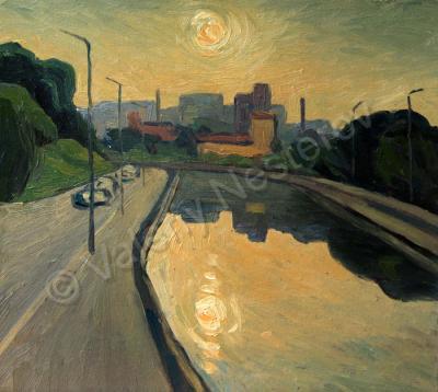 Moscow Landscapes - Yauza River Moscow - Oil On Cardboard