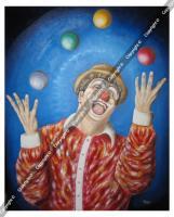 Juggling Clown - Oil On Canvas Paintings - By Krisztian Gajdus, Magic Painting Artist