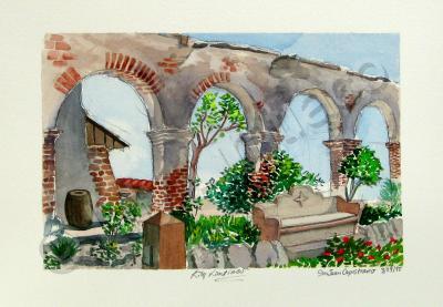 Watercolor - Landscape At San Juan Capistrano Mission - Watercolor