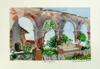 Landscape At San Juan Capistrano Mission - Watercolor Paintings - By Lily Limtiaco, Realistic Painting Artist