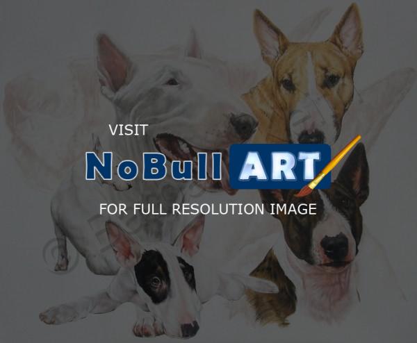 Ghost Series Animals - Bull Terrier - Watercolor Enhanced Colored Pe