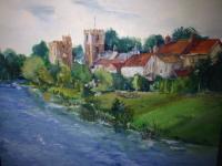 Landscape - Yorkshire Village By The River - Oil On Canvasboard