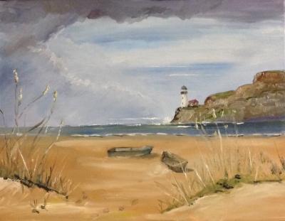 Seascape - Approaching Storm At Low Tide - Oils