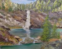 Mountain Falls - Acrylics Paintings - By Lanny Roff, Impressionism Painting Artist