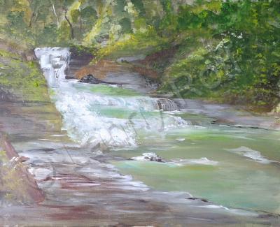 Landscape - Water Cascade Near Ithica Ny - Acrylics