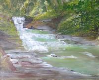 Water Cascade Near Ithica Ny - Acrylics Paintings - By Lanny Roff, Impressionism Painting Artist