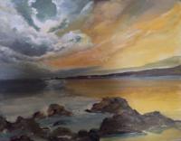 Sunset Seascape - Acrylics Paintings - By Lanny Roff, Impressionism Painting Artist