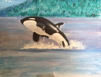 Orca Rising - Acrylics Paintings - By Lanny Roff, Impressionism Painting Artist