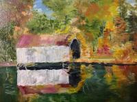 Covered Bridge In Autumn - Oils Paintings - By Lanny Roff, Impressionism Painting Artist