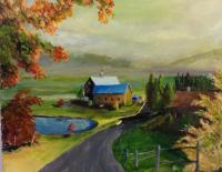 Autumn Farm - Acrylics Paintings - By Lanny Roff, Impressionism Painting Artist