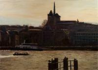 Cityscape - Lake And Cathedral - Sinset - Acrylic On Canvas