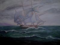 Barco En Alta Mar - Oil On Streched Canvas Paintings - By Manuel Sanchez, Impresionism Painting Artist