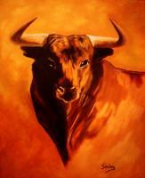 El Toro - Oil On Streched Canvas Paintings - By Manuel Sanchez, Impresionism Painting Artist