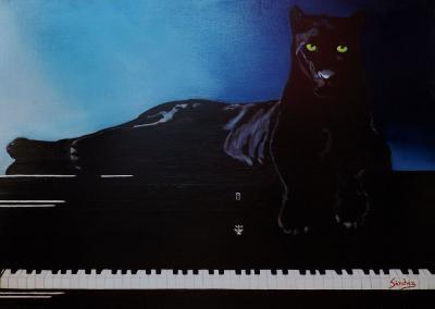 Animals - Black Panther And His Piano - Oil On Streched Canvas