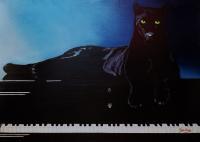 Black Panther And His Piano - Oil On Streched Canvas Paintings - By Manuel Sanchez, Impresionism Painting Artist