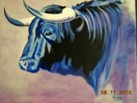 Toro Negro - Oil On Streched Canvas Paintings - By Manuel Sanchez, Impresionism Painting Artist