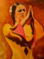 La Flamenca - Oil On Streched Canvas Paintings - By Manuel Sanchez, Impresionism Painting Artist