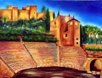 Landscape - Alcazaba  Roman Theatre - Oil On Streched Canvas