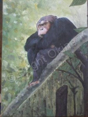 Oil On Canvas - Chimpanzee - Oil