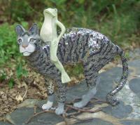 Cat And Frog - Cement Steel Glass Sculptures - By Solomon Bassoff-Faducci, Hand Sculpted Cement Sculpture Artist