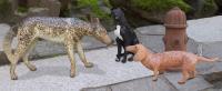 3 Dogs - Cement Steel Glass Sculptures - By Solomon Bassoff-Faducci, Hand Sculpted Cement Sculpture Artist