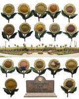 17 Sunflowers At Hummingbird Park - Cement Steel Glass Sculptures - By Solomon Bassoff-Faducci, Hand Sculpted Cement Sculpture Artist