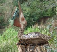 Pelican - Cement Steel Glass Sculptures - By Solomon Bassoff-Faducci, Hand Sculpted Cement Sculpture Artist