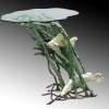 Seaweed  Fish Table - Cement Steel Glass Sculptures - By Solomon Bassoff-Faducci, Hand Sculpted Cement Sculpture Artist