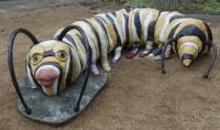 Bellapede Caterpillar With Shoes - Cement Steel Glass Sculptures - By Solomon Bassoff-Faducci, Hand Sculpted Cement Sculpture Artist